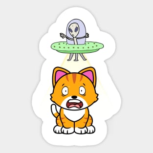 Cute orange cat is abducted by aliens Sticker